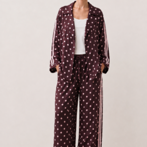 ensemble satin pois bordeaux
